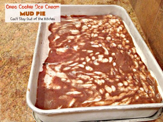 Oreo Cookie Ice Cream Mud Pie | Can't Stay Out of the Kitchen | this luscious #icecreampie is made with an #oreo crust, oreo #icecream and #Ghirardelli #chocolate bars. #dessert #pie