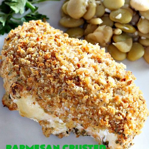 Parmesan Crusted Chicken | Can't Stay Out of the Kitchen | this amazing #chicken entree is flavored with a #parmesancheese & #GreekYogurt coating & seasoned to perfection. The chicken is then dredged in #breadcrumbs or #panko crumbs.