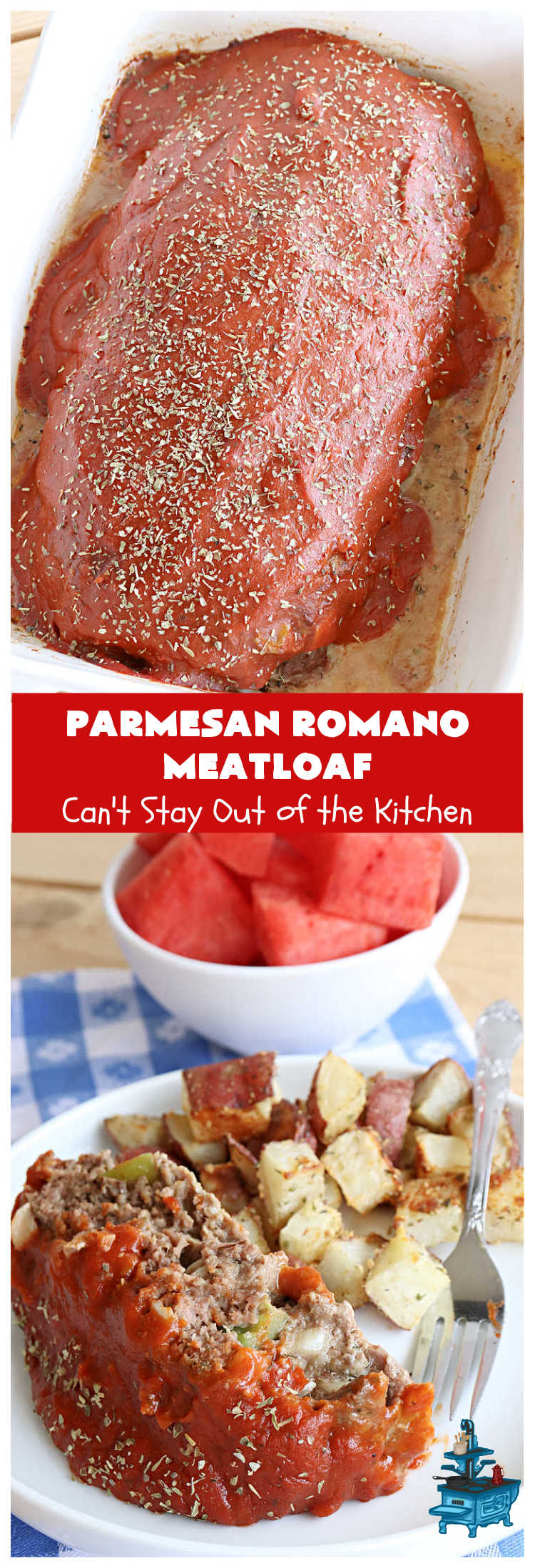 Parmesan Romano Meatloaf | Can't Stay Out of the Kitchen | this tasty #Italian-style #meatloaf uses grated #Parmesan & #Romano #cheese to bind together. It's a #healthy, delicious  & #GlutenFree alternative to regular meatloaf. #PizzaSauce & #ItalianSeasoning on top causes this entree to pop in flavor. If you enjoy meatloaf, you'll love this version for weeknight dinners. #beef #GroundBeef #ParmesanRomanoMeatloaf