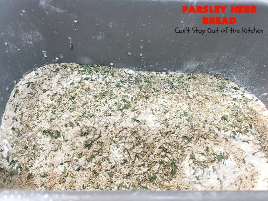 Parsley Herb Bread | Can't Stay Out of the Kitchen | this delicious home-baked #bread is so easy since it's made in the #breadmaker. Wonderful for a dinner bread, sandwiches or even for #breakfast served with fruit preserves. #ParsleyHerbBread