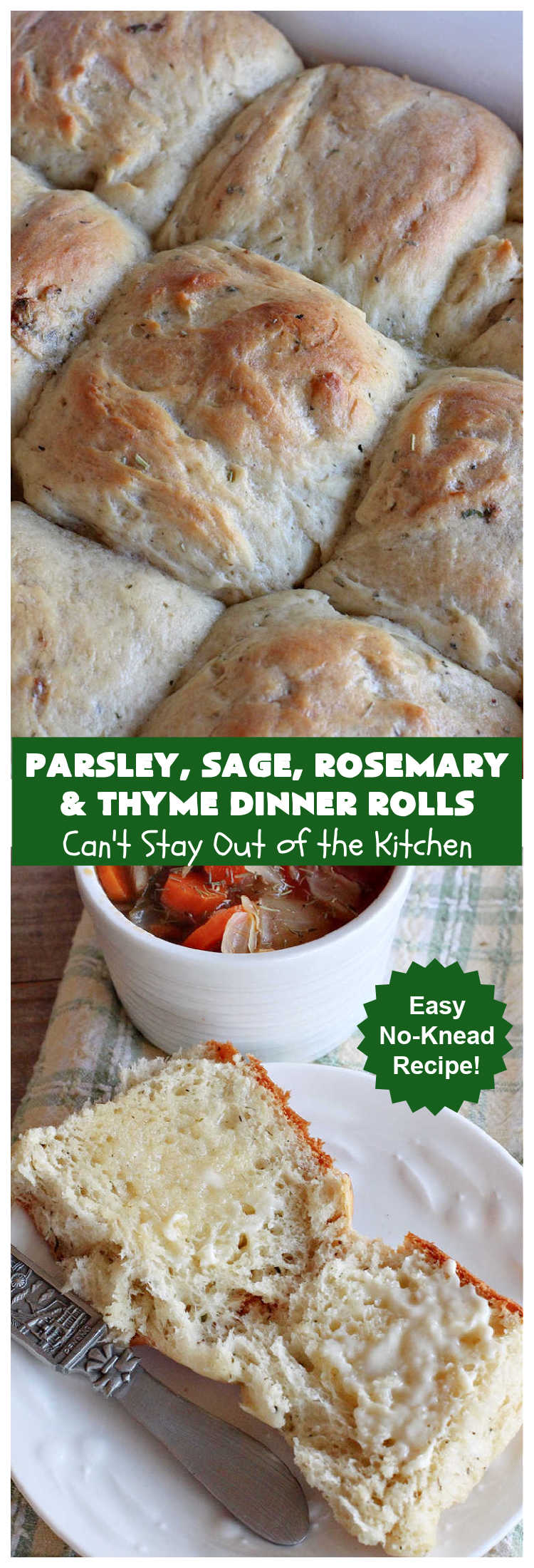 Parsley, Sage, Rosemary & Thyme Dinner Rolls | Can't Stay Out of the Kitchen | these #DinnerRolls are amazing! This #recipe does not have to be kneaded since it's done in the #breadmaker!. The #rolls are seasoned with #parsley, #sage, #rosemary & #thyme for maximum flavor & deliciousness. Perfect to serve with hot soup or chili. Excellent for family, company or #holiday dinners. #bread #ParsleySageRosemaryAndThymeDinnerRolls #NoKneadDinnerRolls