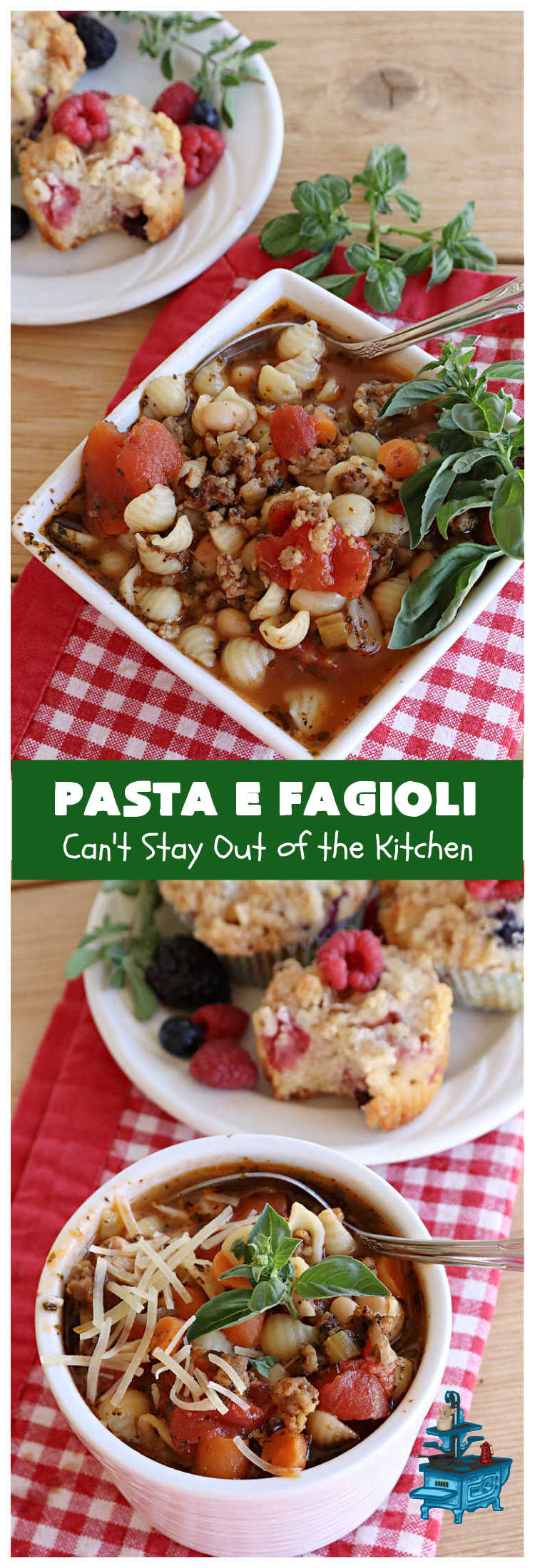 Pasta E Fagioli | Can't Stay Out of the Kitchen | this dynamite #recipe for #PastaEFagioli can't be beat. It's easy to whip up so it's perfect for weeknight dinners. If you enjoy a bowl of hot #soup on cool, fall nights, this one sure hits the spot. #pasta #pork #SeaShellPasta #ItalianSausage #GreatNorthernBeans #tomatoes #FallRecipes