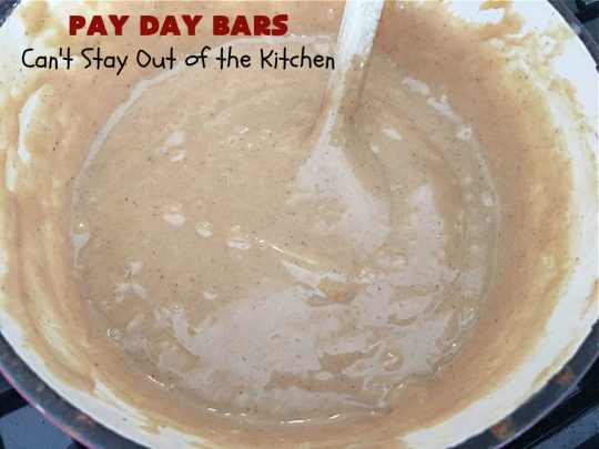 Pay Day Bars | Can't Stay Out of the Kitchen | this vintage #copycat #recipe of #PayDayBars is sure to please. It's rich, decadent & divine along with being chocked full of #peanuts #marshmallows #PeanutButterChips & glazed with a #Chocolate shell topping. Mouthwatering & irresistible. #dessert #ChocolateDessert #tailgating #GlutenFree