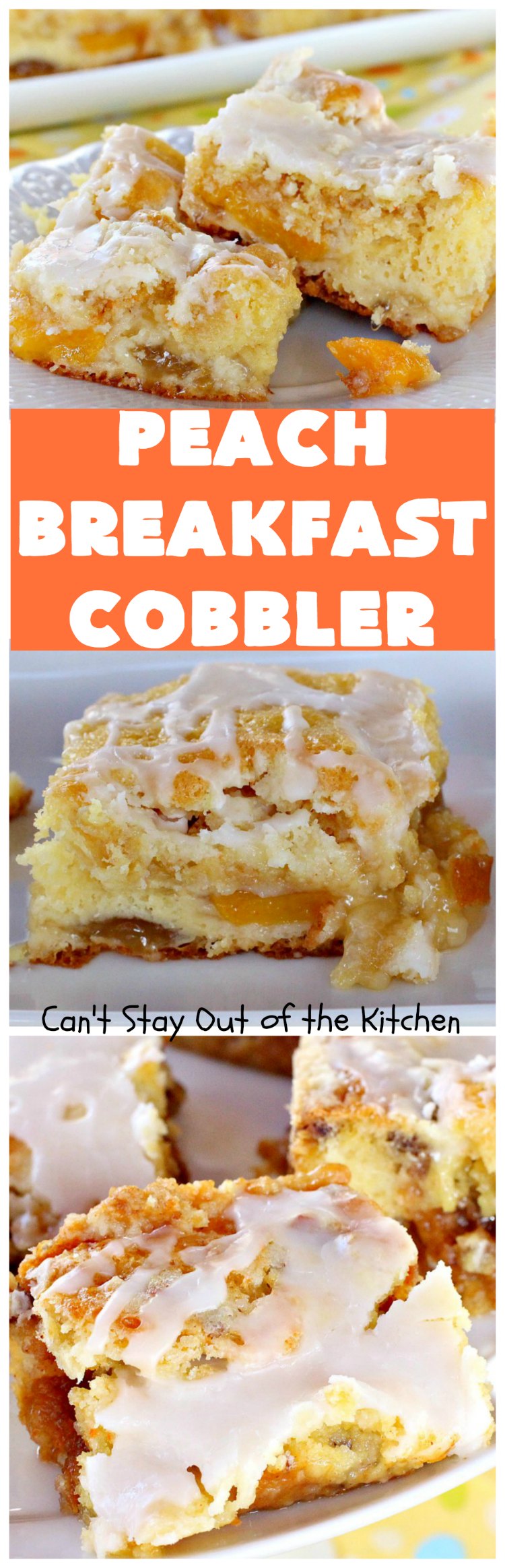 Peach Breakfast Cobbler | Can't Stay Out of the Kitchen | this quick & easy 6-ingredient #recipe is terrific for a company or #holiday #breakfast. It uses a boxed cake mix and #peach pie filling. Love this breakfast #coffeecake.