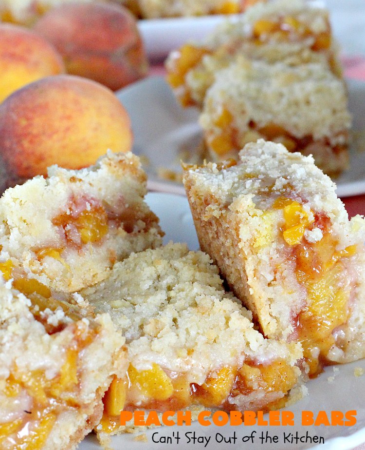 Peach Cobbler Bars | Can't Stay Out of the Kitchen | these fabulous blondies taste just like eating #peachcobbler! Amazing #dessert #peaches #cookie