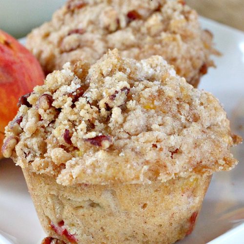 Peach Coffeecake Muffins | Can't Stay Out of the Kitchen