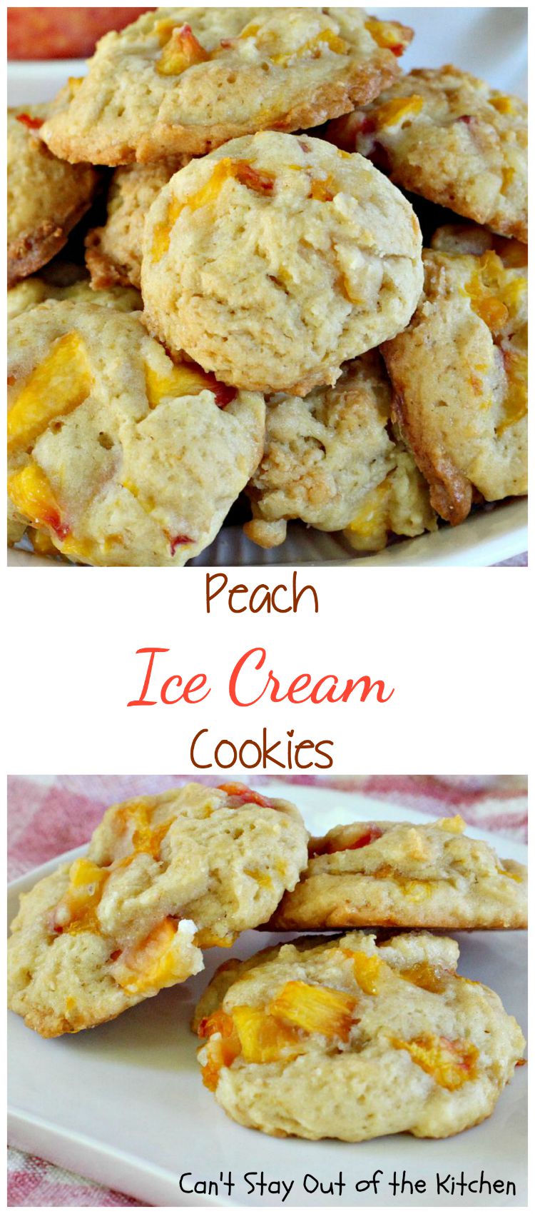 Peach Ice Cream Cookies | Can't Stay Out of the Kitchen | we LOVED these sensational #cookies. You'll never believe the secret ingredient is #icecream! #peaches #dessert