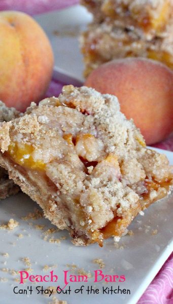 Peach Jam Bars | Can't Stay Out of the Kitchen | these ooey, gooey #cookies are filled with #peachjam fresh #peaches and have a #streusel topping. #dessert