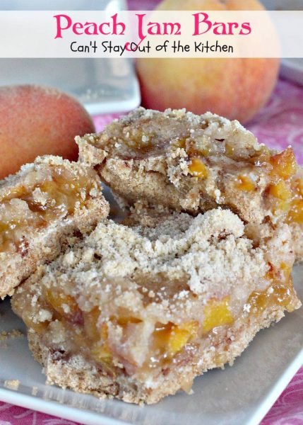 Peach Jam Bars | Can't Stay Out of the Kitchen | these ooey, gooey #cookies are filled with #peachjam fresh #peaches and have a #streusel topping. #dessert