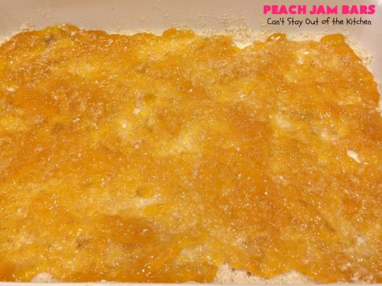 Peach Jam Bars | Can't Stay Out of the Kitchen | these ooey, gooey fantastic #cookies are filled with #PeachJam & fresh #peaches. They also have a #streusel topping. They're rich, decadent & heavenly! Terrific #dessert for #tailgating parties, potlucks, backyard BBQs or for the summer #holidays when peaches are in season. #PeachJamBars #PeachDessert #PeachJamDessert #HolidayDessert