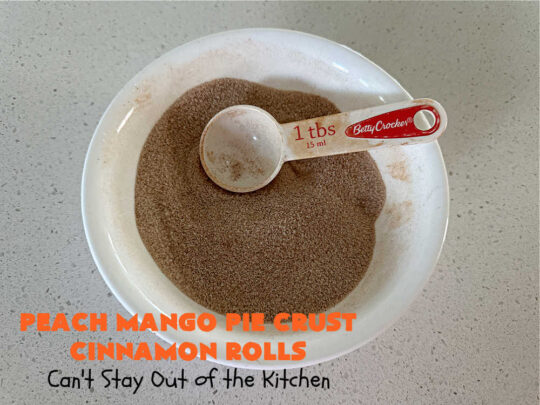 Peach Mango Pie Crust Cinnamon Rolls | Can't Stay Out of the Kitchen | These irresistible sweet treats contain a #PeachMango #fruit spread that's out of this world. This easy #5Ingredient #recipe can be whipped up in a jiffy. Terrific for #breakfast, #brunch or #tailgating snacks. If you enjoy #CinnamonRolls you'll love these little treasures. #cinnamon #PieCrust #PieCrustCinnamonRolls #PeachMangoPieCrustCinnamonRolls