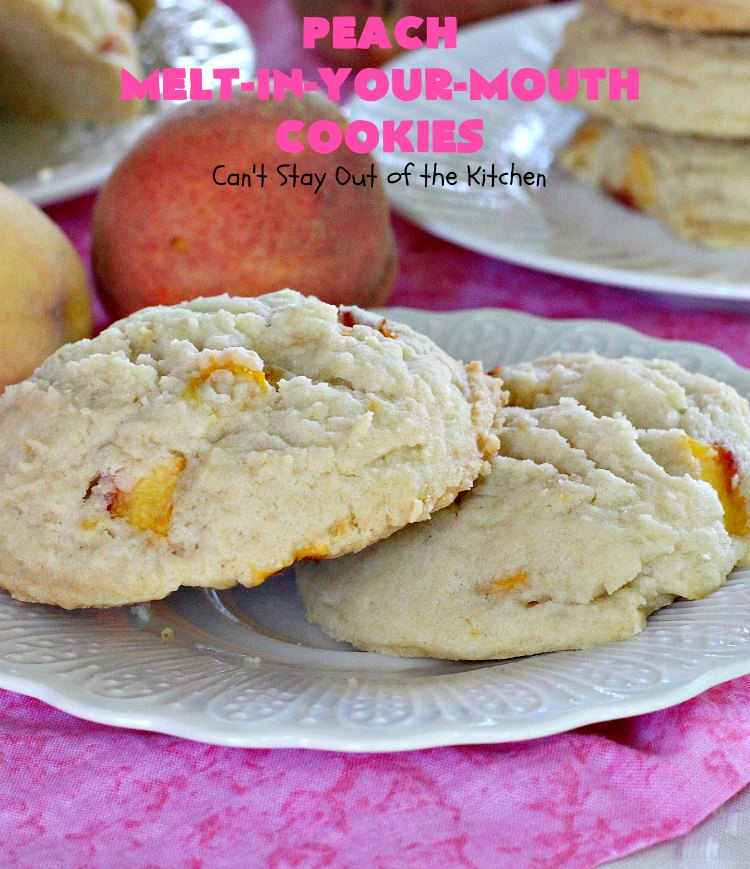 Peach Melt-In-Your-Mouth Cookies | Can't Stay Out of the Kitchen | these lovely #peach #cookies are absolutely mouthwatering. They literally dissolve in your mouth! They're perfect for summer #holidays, potlucks & backyard BBQs when #peaches are in season. #dessert #peachdessert