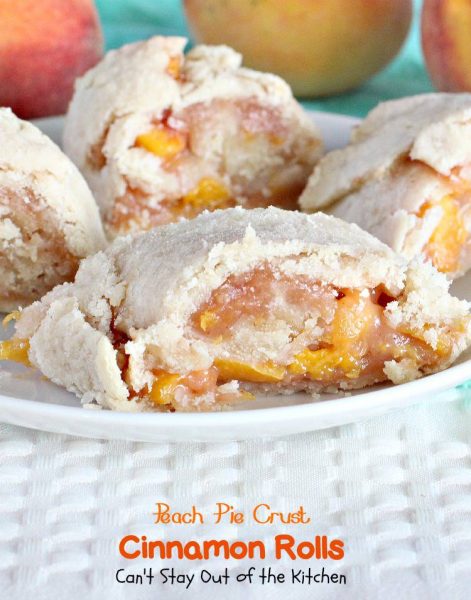 Peach Pie Crust Cinnamon Rolls | Can't Stay Out of the Kitchen | these #cinnamonrolls are awesome. Serve for #breakfast or add ice cream and serve for #dessert. #peaches