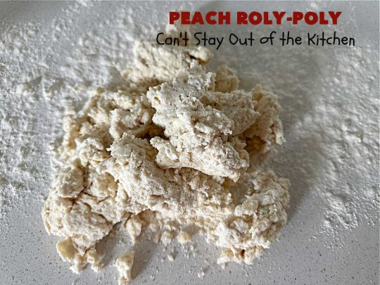 Peach Roly-Poly | Can't Stay Out of the Kitchen | This delicious #peach #dessert is half #PeachCobbler & half #PeachDumplings! #Peaches & #Cinnamon are an unbeatable combination & flavor the #pinwheels or #RolyPolys in this scrumptious #dessert. Best served right out of the oven with #IceCream. #PeachDessert #PeachRolyPoly