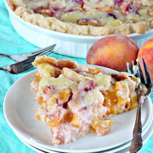 Peaches 'n Cream Pie | Can't Stay Out of the Kitchen | this amazing #peachpie has a yummy #custard filling. Wonderful for a #summer #dessert while fresh #peaches are in season.