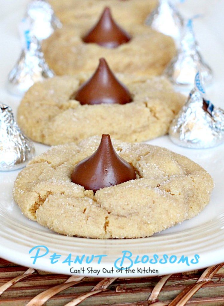 Peanut Blossoms | Can't Stay Out of the Kitchen | fabulous #peanutbutter #cookies are stuffed with a #HersheysKiss and are great for #christmas parties. #dessert #chocolate