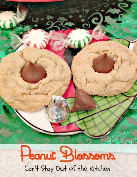 Peanut Blossoms | Can't Stay Out of the Kitchen | lovely #peanutbutter #cookie with #Hershey'skisses in the centers. Great for #holiday #baking. #chocolate #dessert