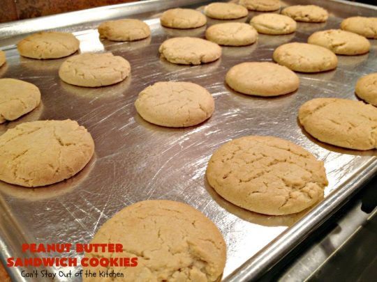 Peanut Butter Sandwich Cookies | Can't Stay Out of the Kitchen | these #cookies are irresistible. They're filled with #PeanutButter plus they have a luscious peanut butter frosting in the middle. They're so mouthwatering you won't be able to stop eating them! Great for #tailgating parties, birthdays or grilling out with friends. #dessert #PeanutButterCookies #PeanutButterSandwichCookies #southern #PeanutButterDessert #FavoritePeanutButterCookies