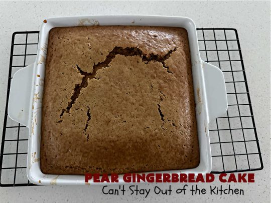 Pear Gingerbread Cake | Can't Stay Out of the Kitchen | this delightful Upside-Down #cake uses only 4 Ingredients (plus the #egg & water used by the #CakeMix.) It bakes up beautifully & is so easy you can whip it up for weeknight dinners. If you enjoy the taste of #pears & #gingerbread, this #dessert is mouthwatering & irresistible. #GingerbreadCakeMix #PearDessert #GingerbreadDessert #PearGingerbreadCake
