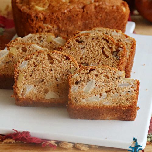 Pear Walnut Bread | Can't Stay Out of the Kitchen | #PearWalnutBread really sizzles! This delightful #SweetBread is jazzed up with #cinnamon & #nutmeg. #Walnuts add crunchy texture, #SourCream keeps it moist & #pears bring it all together. Terrific #bread #recipe for a company or #holiday #breakfast or #brunch.