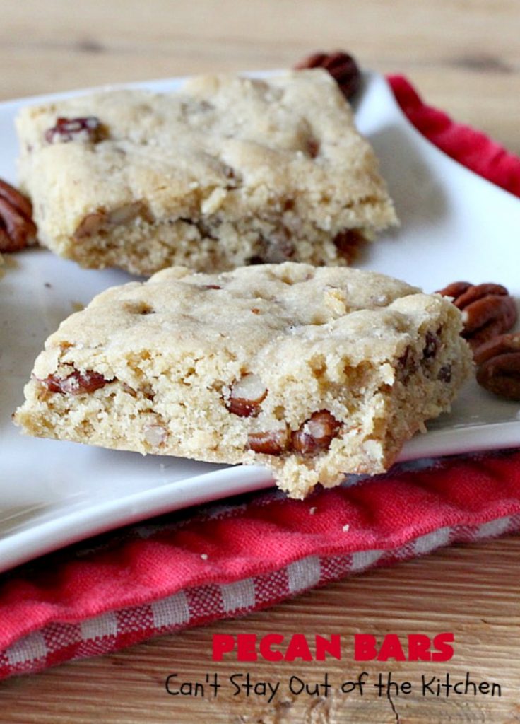Pecan Bars | Can't Stay Out of the Kitchen | these delightful treats are absolutely dreamy. They'll cure any sweet tooth craving. If you enjoy #pecans you'll rave over this marvelous #cookie. #Holiday #dessert #PecanDessert #HolidayDessert #PecanPie #PecanBars #ChristmasCookieExchange #ValentinesDay