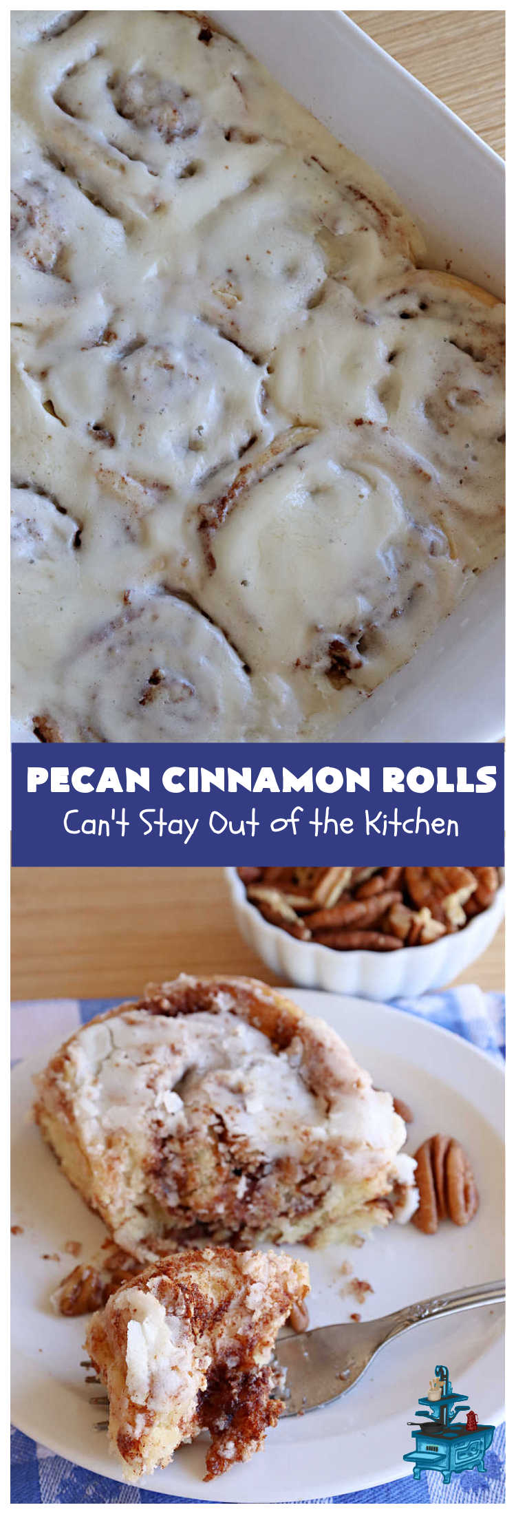 Pecan Cinnamon Rolls | Can't Stay Out of the Kitchen | these delightful #CinnamonRolls are light & fluffy & so easy since they're mixed & raised in the #breadmaker! They have a luscious #ButtercreamFrosting & a #cinnamon & #pecan filling that will make you swoon from the first bite! Great for a #holiday #breakfast  like #Thanksgiving or #Christmas. #PecanCinnamonRolls