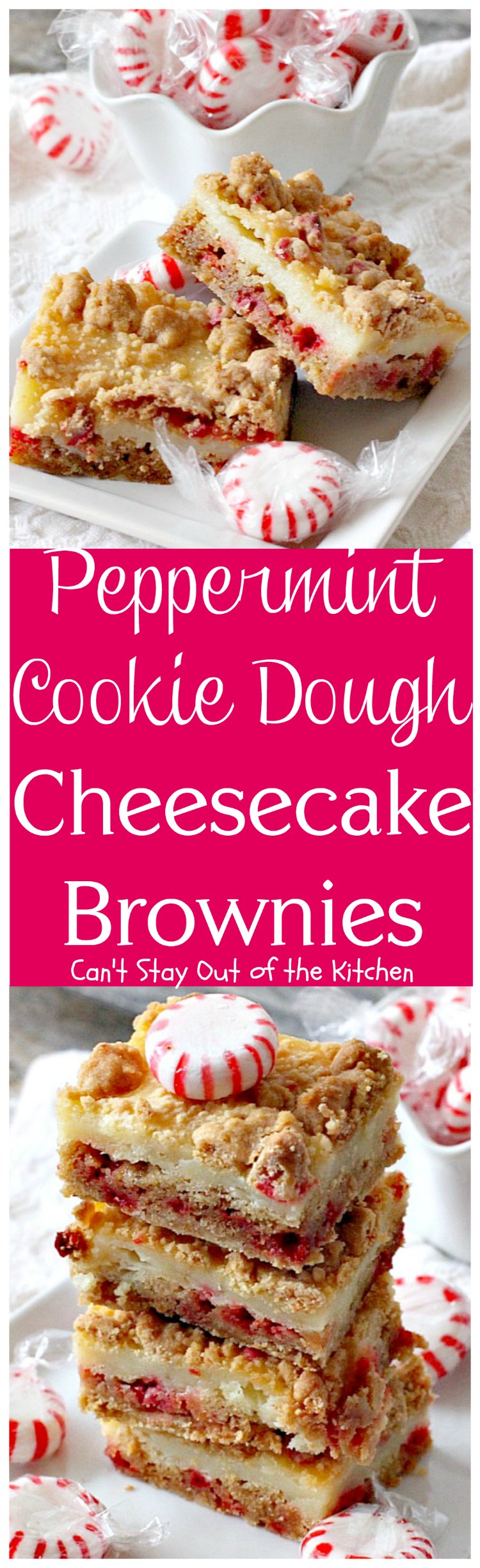 Peppermint Cookie Dough Cheesecake Brownies | Can't Stay Out of the Kitchen