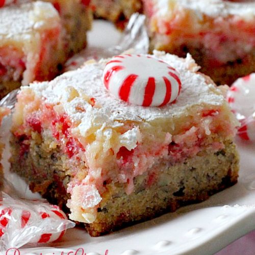 Peppermint Crunch Gooey Squares | Can't Stay Out of the Kitchen | these ooey gooey #cookies are fantastic for the #holidays. They use #Andes #peppermintcrunchbakingchips. If you love #peppermint you'll love this #cheesecake #dessert.