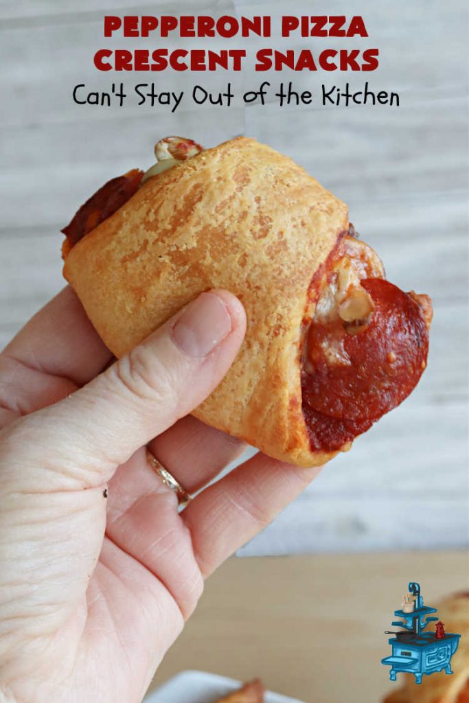 Pepperoni Pizza Crescent Snacks | Can't Stay Out of the Kitchen | fantastic 5-ingredient #GooseberryPatch #recipe is marvelous for #NewYearsEve, #NewYearsDay or #SuperBowl celebrations. This amazing #appetizer will knock your socks off! #pepperoni #pizza #mushrooms #MozzarellaCheese #PepperoniPizza #PepperoniPizzaCrescentSnacks