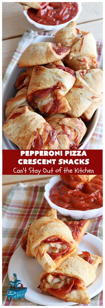 Pepperoni Pizza Crescent Snacks | Can't Stay Out of the Kitchen | fantastic 5-ingredient #GooseberryPatch #recipe is marvelous for #NewYearsEve, #NewYearsDay or #SuperBowl celebrations. This amazing #appetizer will knock your socks off! #pepperoni #pizza #mushrooms #MozzarellaCheese #PepperoniPizza #PepperoniPizzaCrescentSnacks