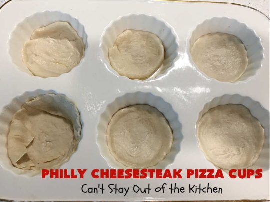 Philly Cheesesteak Pizza Cups | Can't Stay Out of the Kitchen | these fantastic #pizza cups are terrific for #tailgating parties, potlucks & even the #SuperBowl. If you enjoy miniature pizzas, you have to give this #PhillyCheesesteak version a try. This fantastic #appetizer will knock your socks off & will be enjoyed by your whole family! #SteakUmm #ProvoloneCheese #PhillyCheesesteakPPizzaCups