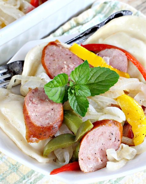 Pierogies & Kielbasa | Can't Stay Out of the Kitchen | delicious #Polish dish with #kielbasa #pierogies peppers and onions. #sausage