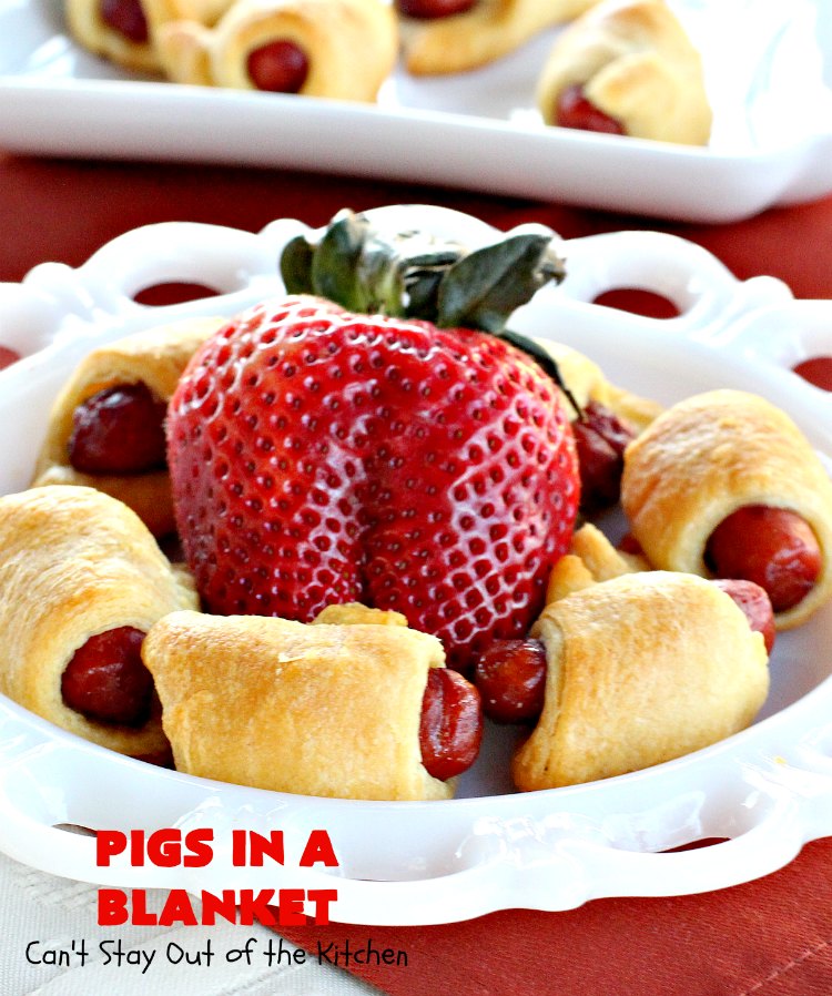 Pigs in a Blanket | Can't Stay Out of the Kitchen | this super easy 2-ingredient #recipe is perfect for a company or #holiday #breakfast. We also like to serve it as an #appetizer for #tailgating parties, potlucks, even the #SuperBowl! Everyone always loves this simple but delicious way to use #LilSmokies #CrescentRolls #Pillsbury #pork #EasyTailgatingAppetizer #sausages #EasyHolidayBreakfast