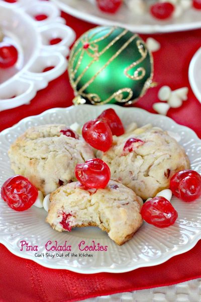 Pina Colada Cookies | Can't Stay Out of the Kitchen | these sensational #cookies are so beautiful and festive making them great for #holiday #baking. #dessert #cherries #pineapple #almonds #coconut