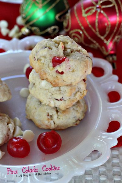 Pina Colada Cookies | Can't Stay Out of the Kitchen | these sensational #cookies are so beautiful and festive making them great for #holiday #baking. #dessert #cherries #pineapple #almonds #coconut