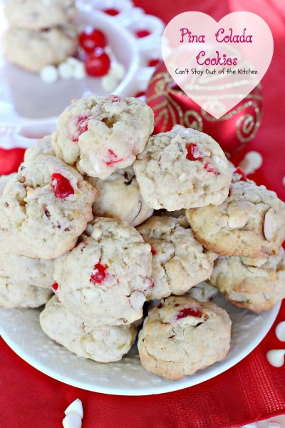 Pina Colada Cookies | Can't Stay Out of the Kitchen | these sensational #cookies are so beautiful and festive making them great for #holiday #baking. #dessert #cherries #pineapple #almonds #coconut