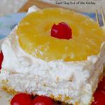 Pineapple Cream Cheese Dessert | Can't Stay Out of the Kitchen | fabulous #dessert made with a graham cracker crust, a #pineapple #creamcheese & gelatin layer, then it's topped with Cool Whip & pineapple slices. Great dessert for pineapple lovers.
