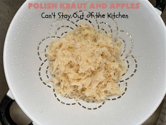 Polish Kraut and Apples | Can't Stay Out of the Kitchen | this quick & easy 6-ingredient #recipe can be whipped up in less than 30 minutes! It uses #beef #PolishSausage rather than pork, & #apples & #sauerkraut along with #CarawaySeeds. This vintage recipe is so flavorful & sumptuous it's sure to become a favorite. #Kielbasa #SmokedSausage #PolishKrautAndApples