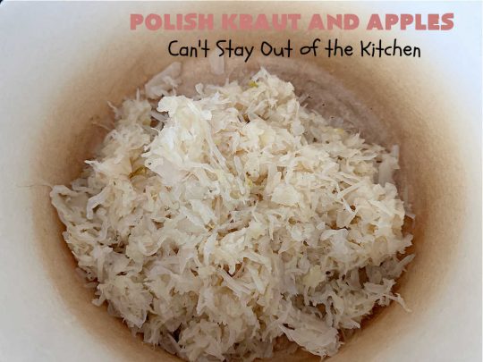 Polish Kraut and Apples | Can't Stay Out of the Kitchen | this quick & easy 6-ingredient #recipe can be whipped up in less than 30 minutes! It uses #beef #PolishSausage rather than pork, & #apples & #sauerkraut along with #CarawaySeeds. This vintage recipe is so flavorful & sumptuous it's sure to become a favorite. #Kielbasa #SmokedSausage #PolishKrautAndApples