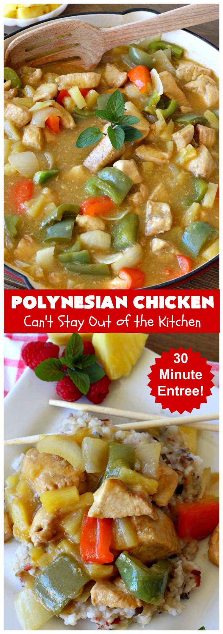 Polynesian Chicken | Can't Stay Out of the Kitchen | this quick & easy 30-minute entree is perfect for weeknight dinners when you're short on time. It's got amazing #Polynesian flavors with #pineapple & a #Caribbean sauce added to the ingredients. #GlutenFree #chicken #PolynesianChicken #30MinuteMeal