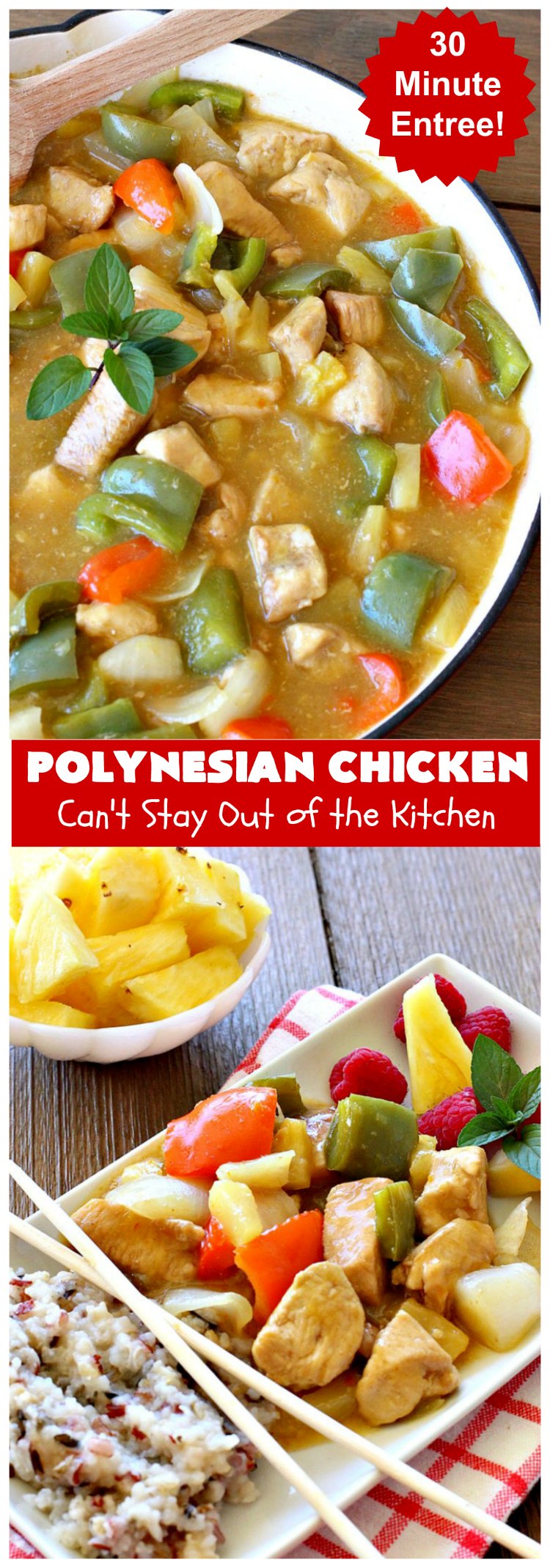 Polynesian Chicken | Can't Stay Out of the Kitchen | this quick & easy 30-minute entree is perfect for weeknight dinners when you're short on time. It's got amazing #Polynesian flavors with #pineapple & a #Caribbean sauce added to the ingredients. #GlutenFree #chicken #PolynesianChicken #30MinuteMeal