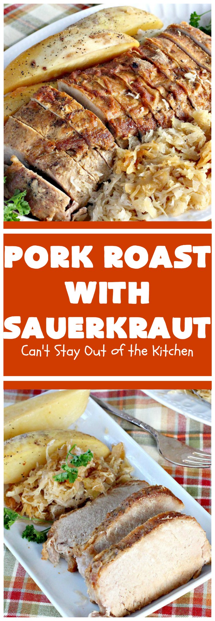 Pork Roast with Sauerkraut | Can't Stay Out of the Kitchen | our favorite comfort food when we were growing up. This is terrific for #Easter & company dinners. Uses only a handful of ingredients so it's very easy. #glutenfree #sauerkraut #pork 