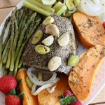 Pot Roast with Sweet Potatoes & Asparagus | Can't Stay Out of the Kitchen | This easy #SlowCooker #recipe is the perfect way to enjoy #PotRoast without the excess calories of gravy! It includes #SweetPotatoes & #asparagus & is seasoned perfectly for #MeatAndPotato lovers. #beef #GlutenFree #PotRoastWithSweetPotatoesAndAsparagus