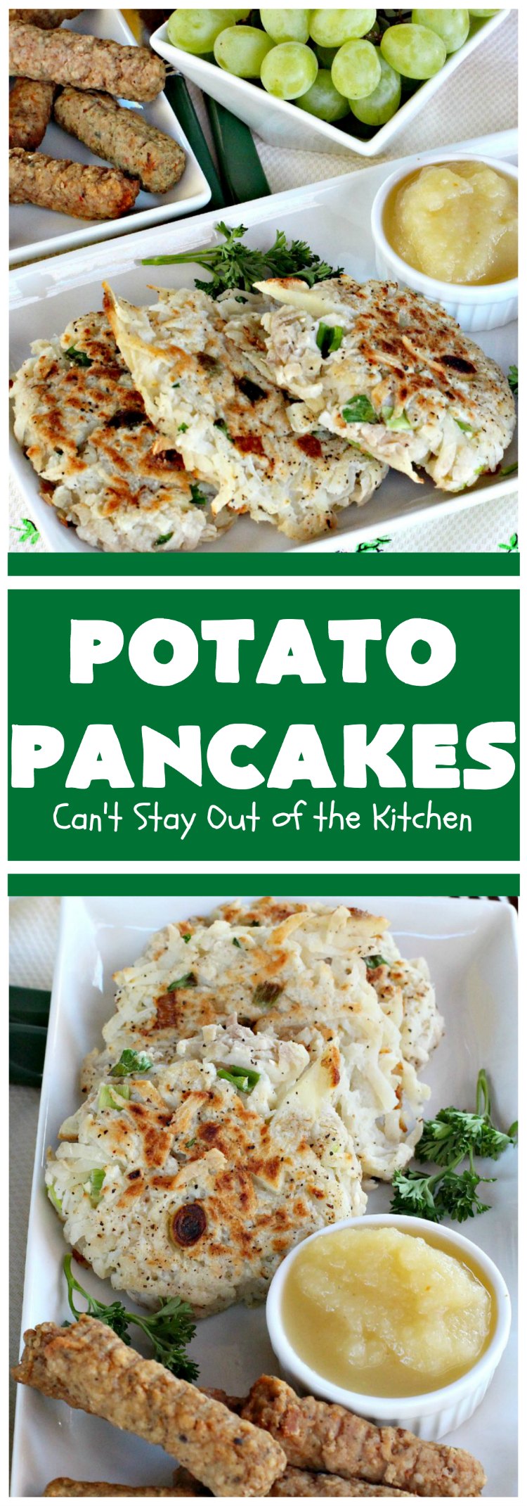 Potato Pancakes | Can't Stay Out of the Kitchen | this vintage #recipe is a keeper! It's great to serve for #Breakfast or #dinner. Serve with #applesauce, ketchup or the condiments of your choice. #potatoes #GlutenFree #Holiday #PotatoPancakes #HolidayBreakfast #healthy #CleanEating #HashBrownPotatoes