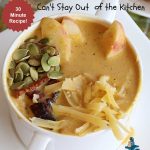 Pumpkin Bisque with Smoked Gouda | Can't Stay Out of the Kitchen | this easy 30 minute #recipe includes the savory flavors of #bacon, #GoudaCheese & #garlic & the spicy flavors of #nutmeg & #PumpkinPieSpice. This easy #soup is marvelous for weeknight suppers when you're short on time. If you have leftovers, it reheats well for lunches too. #PumpkinSoup #GlutenFree #pork #PumpkinSeeds #PumpkinBisqueWithSmokedGouda #30MinuteRecipe
