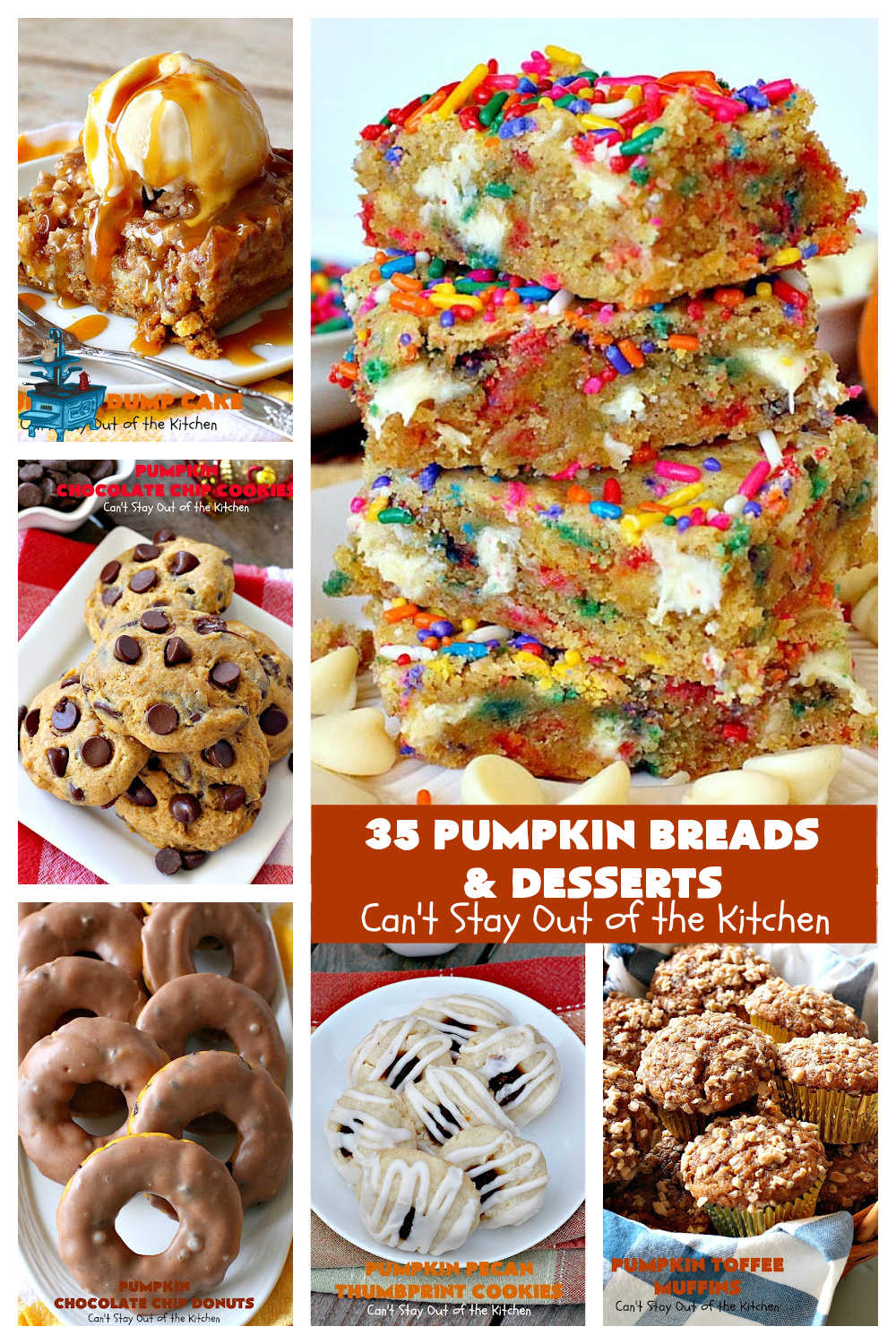 35 Pumpkin Breads & Desserts | Can't Stay Out of the Kitchen | Enjoy #holiday #baking with these fun & delicious #recipes including #breads, #muffins, #Croissants, #donuts, #cakes, #cookies, #blondies #pie, #biscuits & #PumpkinDesserts. #PumpkinBreadsAndDesserts #35PumpkinRecipes #PumpkinRecipes