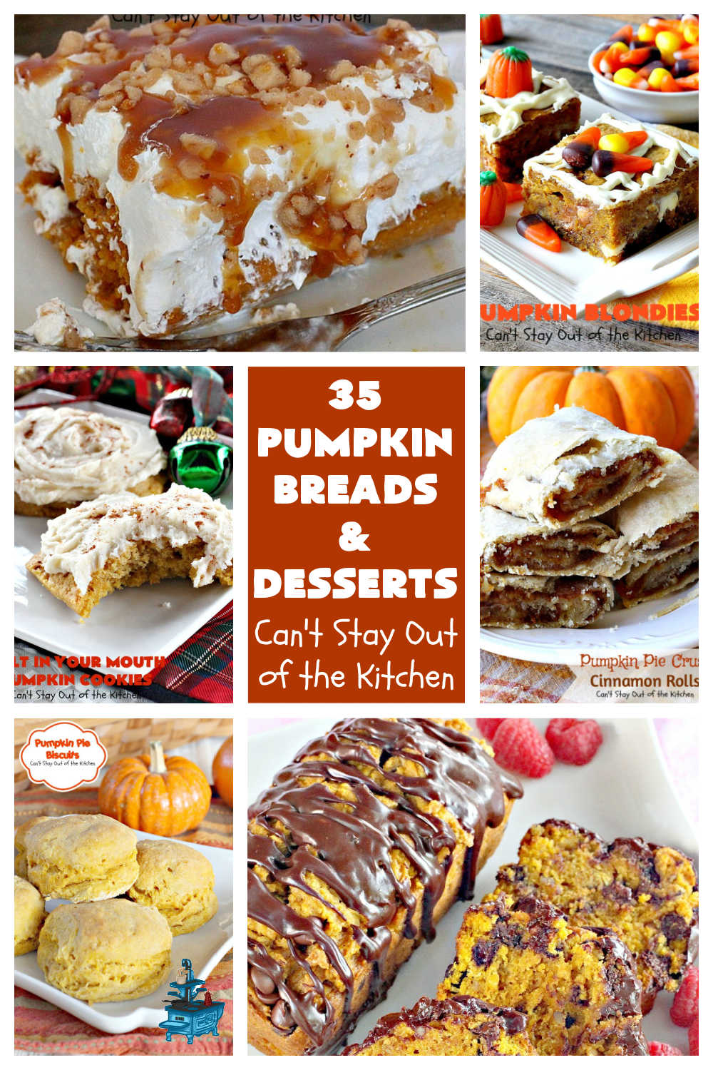 35 Pumpkin Breads & Desserts | Can't Stay Out of the Kitchen | Enjoy #holiday #baking with these fun & delicious #recipes including #breads, #muffins, #Croissants, #donuts, #cakes, #cookies, #blondies #pie, #biscuits & #PumpkinDesserts. #PumpkinBreadsAndDesserts #35PumpkinRecipes #PumpkinRecipes