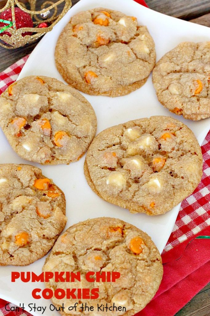 Pumpkin Chip Cookies | Can't Stay Out of the Kitchen | these heavenly #cookies use #pumpkin 'n spice chips & vanilla chips. They are absolutely divine! Perfect for #fall or #holiday baking. #dessert