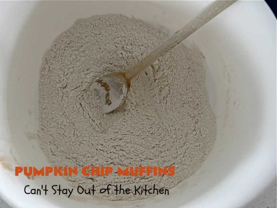 Pumpkin Chip Muffins | Can't Stay Out of the Kitchen | these glorious #PumpkinMuffins are lightly flavored with #cinnamon but are LOADED with #ChocolateChips! Every bite is so delicious you won't be able to stay out of them. Our company loved them! If you enjoy #pumpkin & #chocolate, you won't be able to stay out of them either! Great for #FallBaking, or a company or #holiday #breakfast or #brunch. #HolidayBreakfast #PumpkinChipMuffins #muffins #PumpkinChocolateChipMuffins