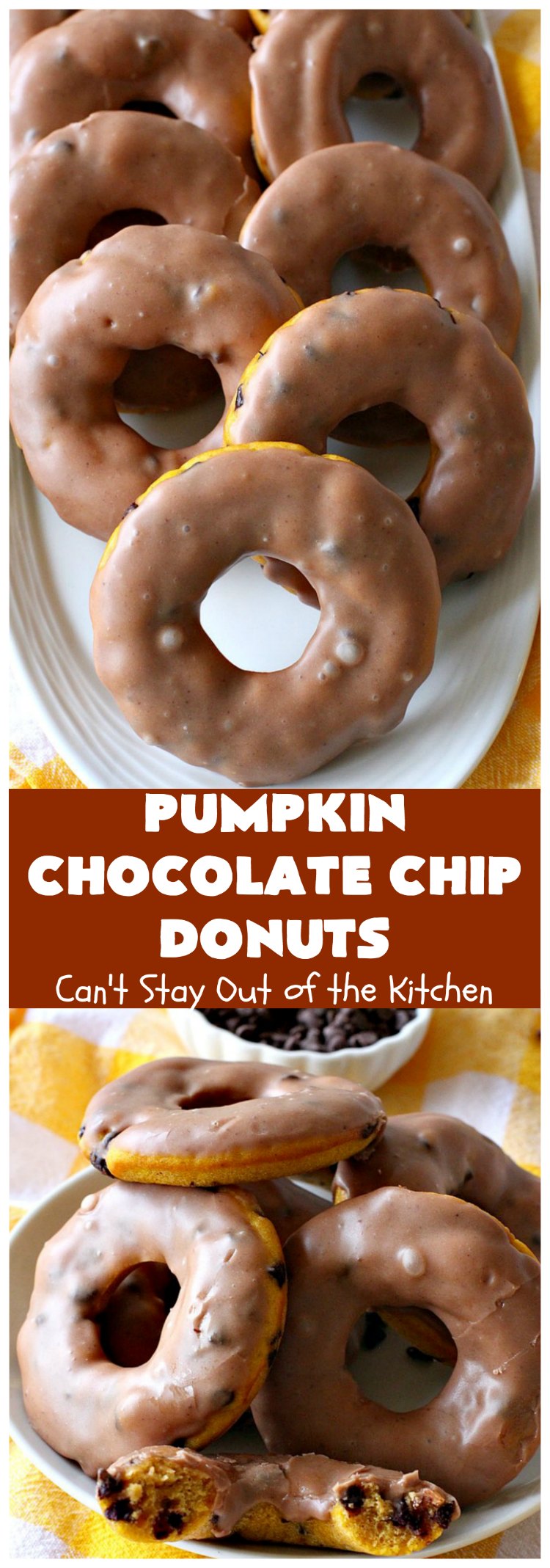 Pumpkin Chocolate Chip Donuts | Can't Stay Out of the Kitchen